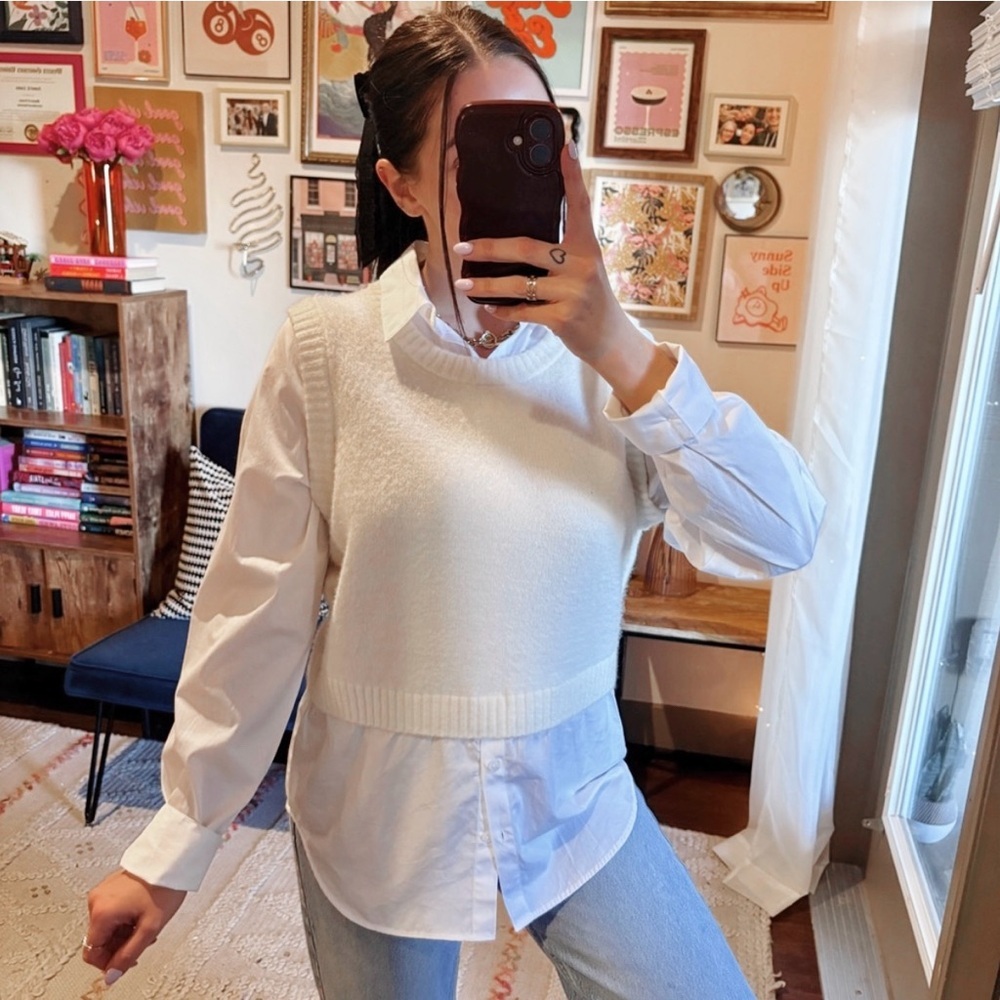 NEW OPEN EDIT Layered Sweater Vest Top Ivory